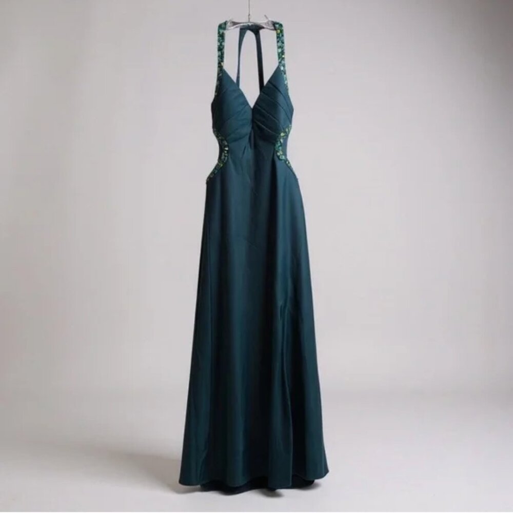 La Femme Beaded Satin Prom Formal Dress Size 2 Aqua